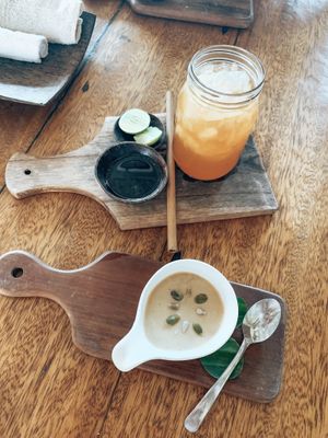 Carrot cake and lime iced tea! at Pachamama Organic in 