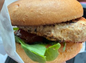 Gardein grilled chicken sandwich served with sweet potato fries at Yard House in Indianapolis
