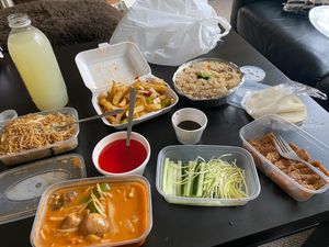 Vegan hoisin duck, Mongolian veg, salt and pepper chips, rice and my fav vermicelli. at Red Dragon Chinese Fusion in South Shields