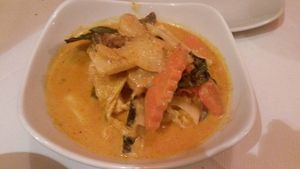 Thai red curry with vegetarian cod fillet at Red Dragon Chinese Fusion in South Shields