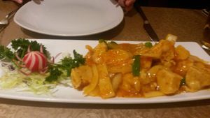 Garlic chilli sauce with vegan chicken at Red Dragon Chinese Fusion in South Shields
