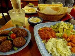 Falafel set plus a gin lime at Shamaim in Tokyo