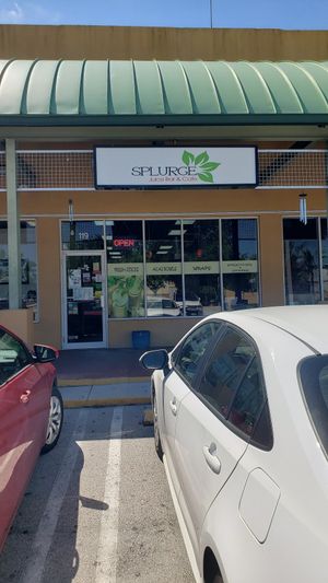 Store front in a strip center behind IHOP at Splurge Juice Bar and Cafe in Hialeah