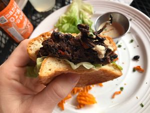 So good I had to order another ... vegan burger with vegan bacon.  at Mason Dixon Bakery & Bistro in Huntsville