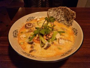 Delicious curry pho soup at Rou Vegetarian in Berlin