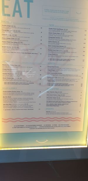 Menu at Fonda in Melbourne