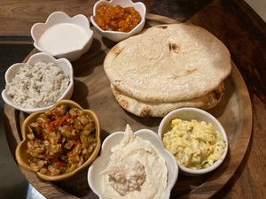 5 dips and 2 pita combo (also served with egg salad)  at Taboon in Koh Phangan