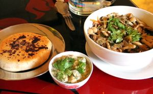 Mushroom salad, pita and babaganoush. So good.  at Taboon in Koh Phangan
