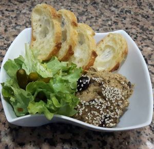 homemade black olives paté :D at Vegan Hero in Paris