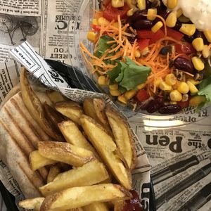 Vegan kebab and fries at Vegan Hero in Paris