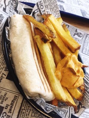 Burrito and chips at Vegan Hero in Paris