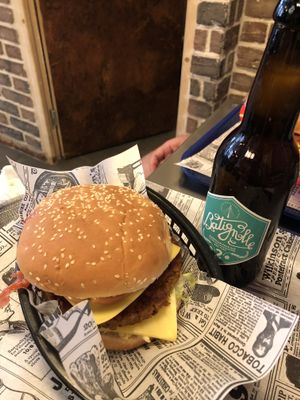 Beer and burger  at Vegan Hero in Paris