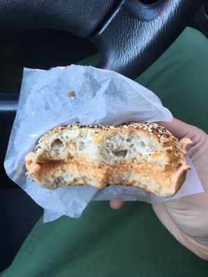 Everything bagel with garlic chili cream cheese at Dottie's Donuts - Springfield Ave in Philadelphia