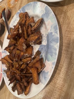 Fried buttercup squash with house made ginger dipping sauce (fall seasonal dish)   at China Garden in Orono