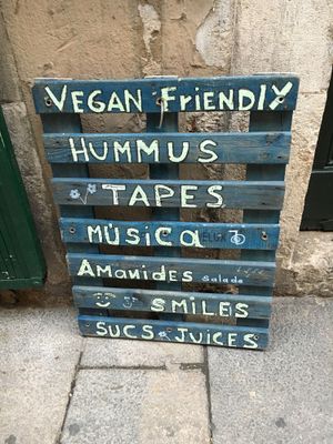 Board outside  at El Pati de la Veina in Girona
