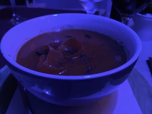 Waters melon Gazpacho (blue lighting inside) at El Pati de la Veina in Girona