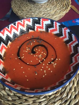Watermelon, mint, ginger gazpacho  at El Pati de la Veina in Girona
