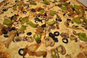 Vegetarian pizza made vegan (Daiya cheese instead of dairy cheese) at Amici's East Coast Pizzeria in San Mateo