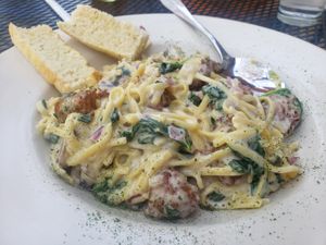 Vegan Alfredo with NC Soy Chicken added at Spotted Dog Restaurant and Bar in Carrboro