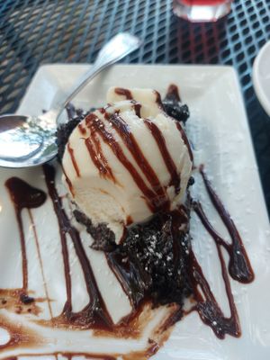 Chocolate Torte with soy ice cream at Spotted Dog Restaurant and Bar in Carrboro