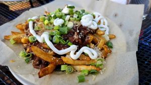 Fido's Fries with Black Bean Chili (vegan version) at Spotted Dog Restaurant and Bar in Carrboro