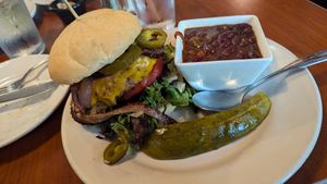Blazin Bean Burger with baked beans at Spotted Dog Restaurant and Bar in Carrboro