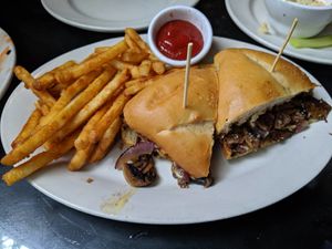 The vegan Philly with mushrooms instead of peppers. This was so good! at Spotted Dog Restaurant and Bar in Carrboro