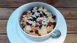 Fruit Salad Oats with soya milk at Food4Thought in Chiang Mai