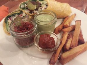 Falafel and hummus wrap at Food4Thought in Chiang Mai