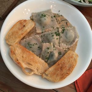 Vegan spinach ravioli - not as cheesy or tasty as I’d hoped, also hefty price tag, skip it! at Food4Thought in Chiang Mai