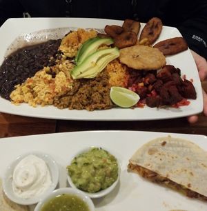 Bandeja Paisa and Quesadilla at VSpot in Brooklyn
