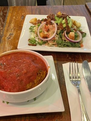 Lasagna and cesar salad at VSpot in Brooklyn