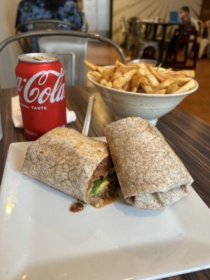 Burrito and fries  at VSpot in Brooklyn