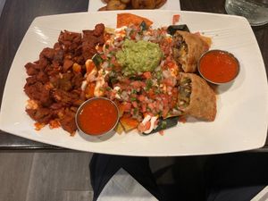 Appetizer sampler--huge plate, too much to eat in one sitting. at VSpot in Brooklyn