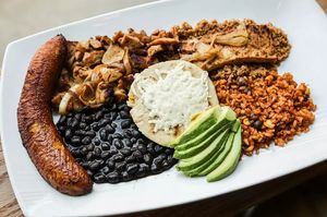 Bandeja Paisa
Traditional Colombian variety plate with grilled seitan, organic tofu, carne molida, brown rice, beans, avocado, sweet plantains, and white corn arepa. at VSpot in Brooklyn