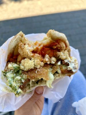 Pesto and eggplant and potato and cauliflower   at Falafelle in Belmont