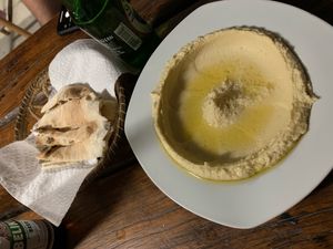 Hummus and pitta at Ana's Genies in Caye Caulker