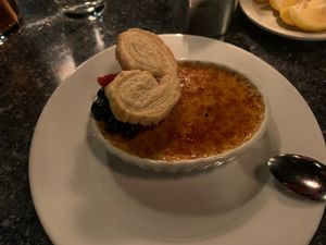 Crème brûlée with berries and cookie  at Disneyland - Blue Bayou in Anaheim