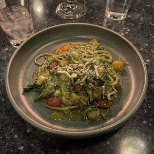 lemon basil pistachio pesto pastaa  at Disneyland - Blue Bayou in Anaheim