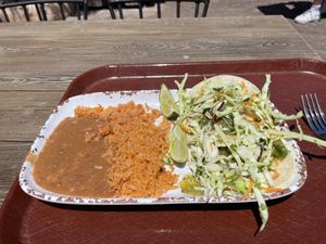 Cauliflower tacos, rice, refried beans  at Disneyland - Rancho del Zocalo in Anaheim