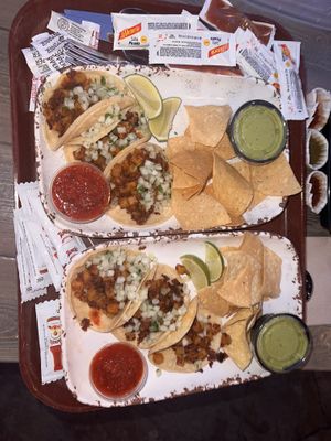 Soyriso and potato tacos- with guac and salsa. Salsa was very tomato saucy out of a can vibe   at Disneyland - Rancho del Zocalo in Anaheim