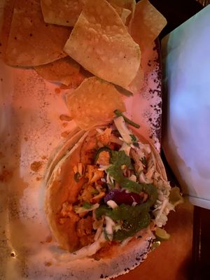 Terrible picture of the cauliflower tacos. Beans and rice are not vegan. at Disneyland - Rancho del Zocalo in Anaheim