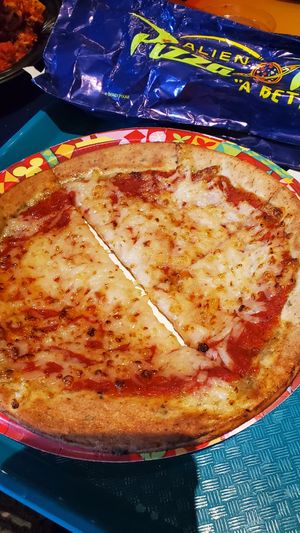 Vegan pizza at Disneyland - Alien Pizza Planet in Anaheim