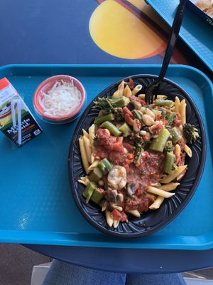 Terra Nova pasta with a side of Daiya cheese at Disneyland - Alien Pizza Planet in Anaheim