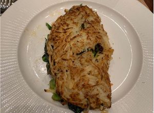 Vegan “omelette” aka potatoes shaped omelette with veggies inside   at Disneyland - Storytellers Cafe in Anaheim