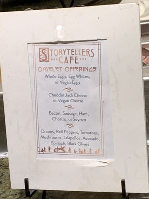 Omelette bar with vegan options shown   at Disneyland - Storytellers Cafe in Anaheim