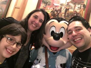 Selfie with Mickey Mouse. at Disneyland - Storytellers Cafe in Anaheim