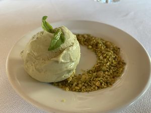 Lemon basil ice cream  at Living Light Culinary in Fort Bragg