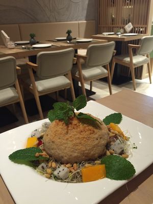 Roasted big mushroom with pine nuts and quinoa  at Orchid Veggie in Hong Kong Island