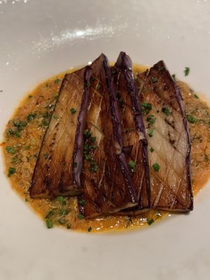 Eggplant entree with quinoa, tomato compote   at Kyma in Atlanta